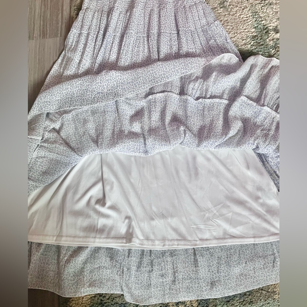 Vintage White Blue Sleeveless Maxi Dress smoked tired v-neck size medium - Picture 8 of 12